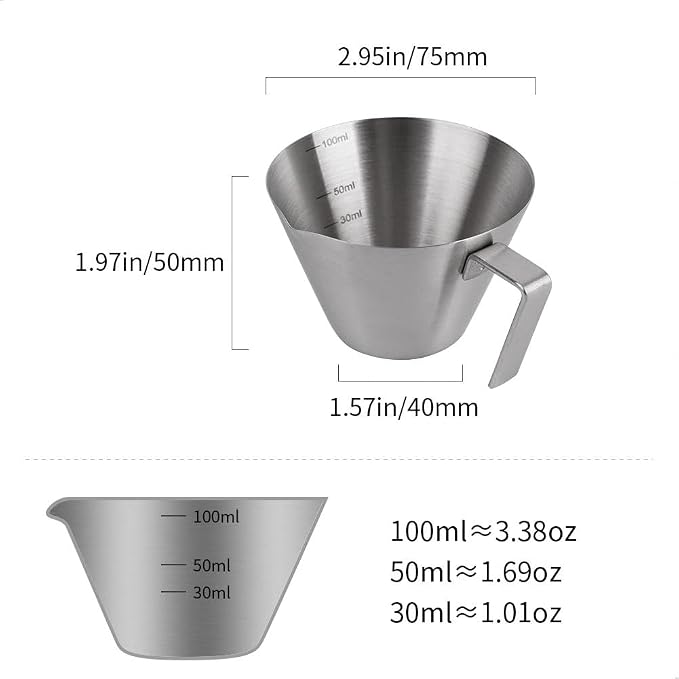 watchget Stainless Steel Espresso Cups, Single Spout & Scale Measuring Cup - Image 2