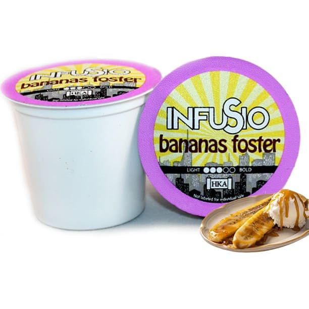 InfuSio Coffee Pods 96 Count - Bananas Foster Coffee, Medium Roast Flavored Single Serve Pods for Keurig K Cups Brewers - InfuSio Premium Roasted Keurig 2.0 Compatible