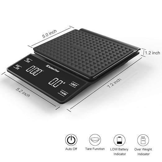 KitchenTour Coffee Scale with Timer 3kg/0.1g High Precision Pour Over Drip - Image 2