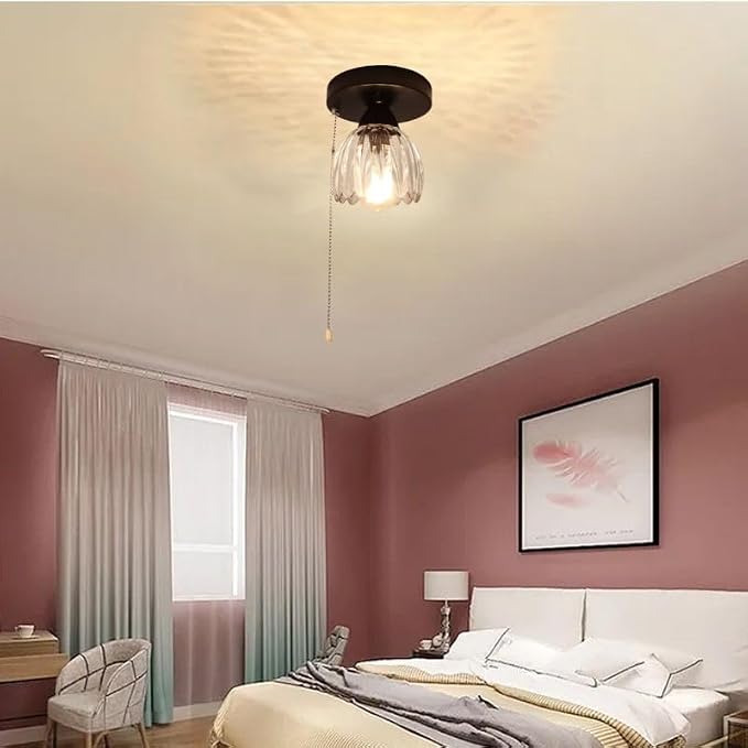 Beuhouz Industrial Pull Cord Close to Ceiling Light, Modern Semi Flush Mount - Image 4