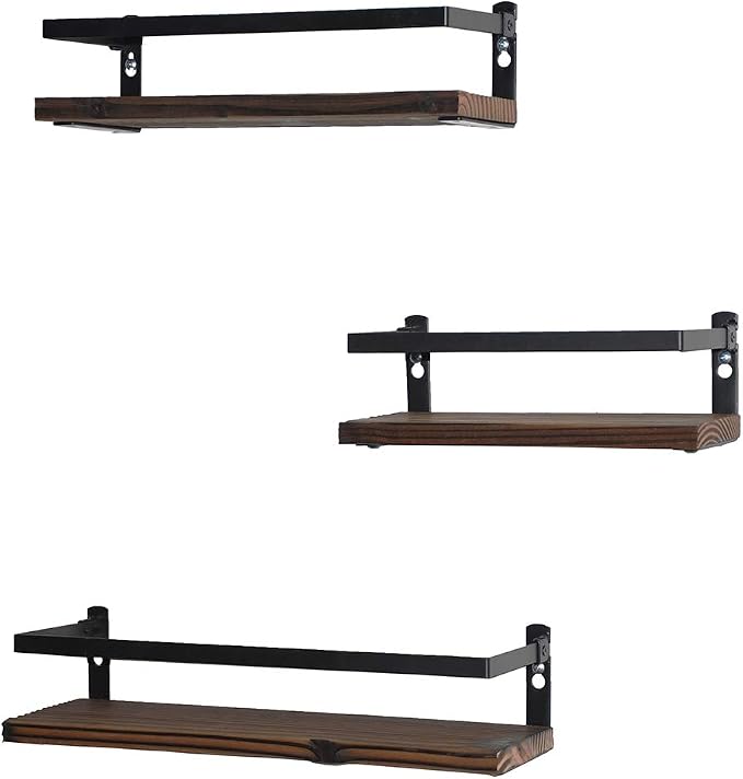 PHUNAYA Floating Shelves Rustic Wood Wall Mounted Shelf Practical Metal Fence by PHUNAYA