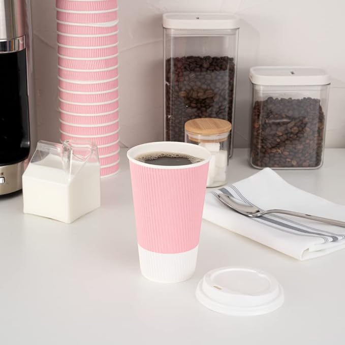 Restaurantware Ripple Wall Coffee Cups 25 Count 16 Ounce Insulated Light Pink - Image 4