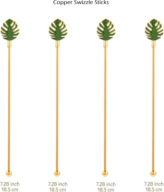 Palm leaf Drink Stirrer Sticks Stainless Steel Coffee Beverage Stirrers，Set of - Image 2