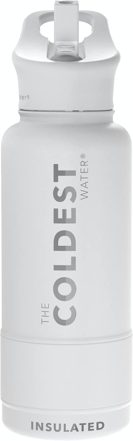 Coldest Insulated Water Bottle with Straw Lid - Stainless Steel Metal Insulated Bottle for Men & Women (Epic White, 32 oz)