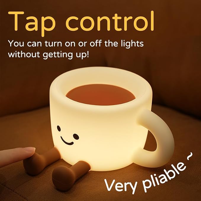 Coffee Cup Night Light, 7 Colors Dimmable Bedside Lamp, Touch Control Night Lamp - Image 6