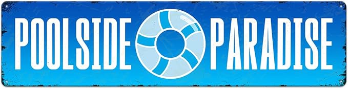 Poolside Paradise Gradient Blue Tin Sign Vintage Metal Sign Retro Wall Art by SCAZOMV