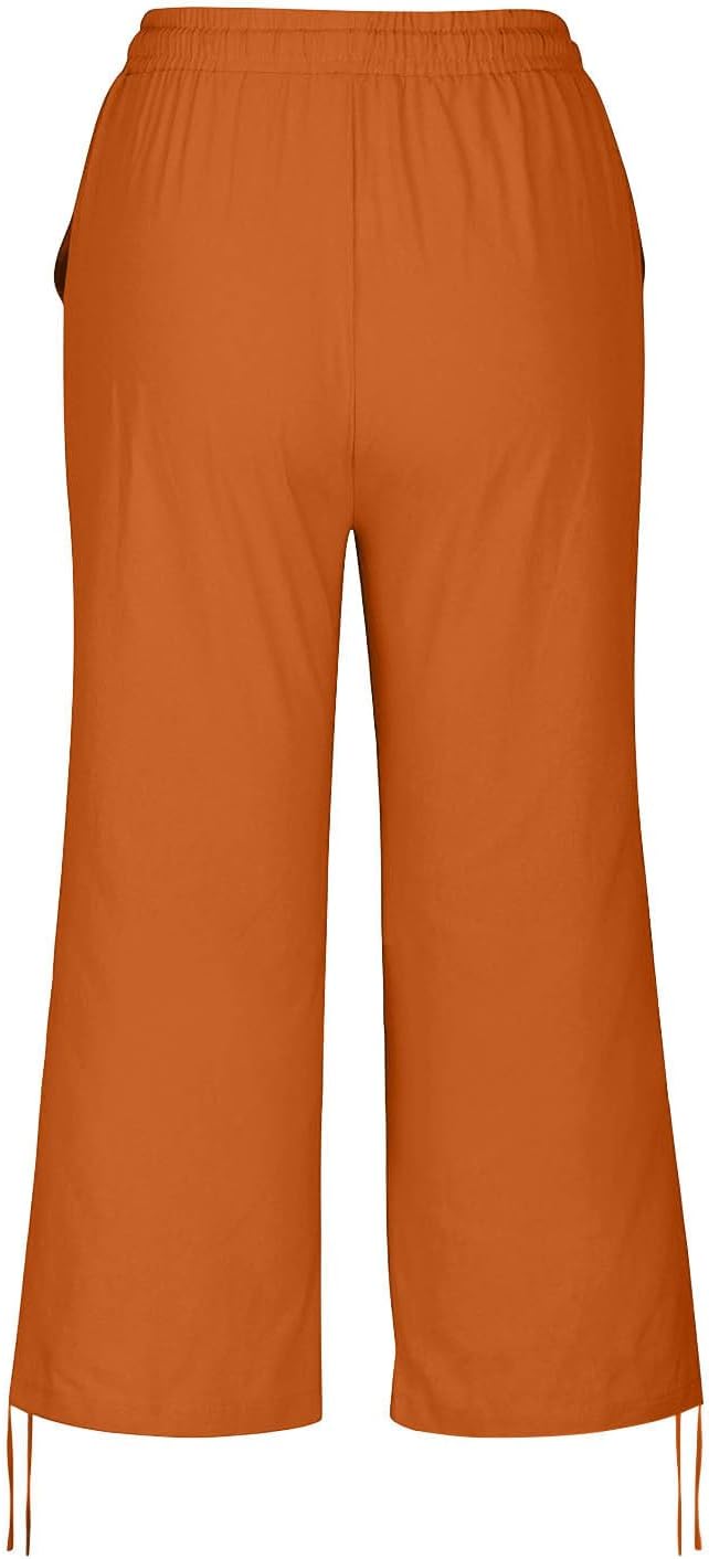 Linen Capri Pants for Women Drawstring Elastic Wide Leg Trouser 2026 Summer - Image 7