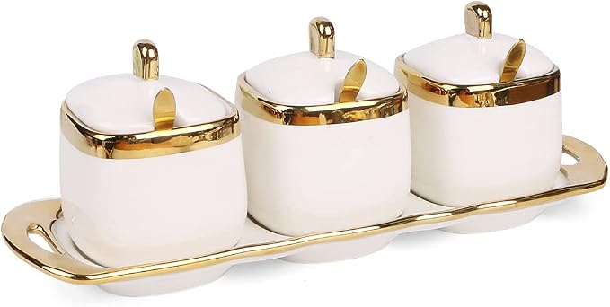 Sugar Bowl with Lid and Spoon, Ceramic Spice Containers by Fvstar