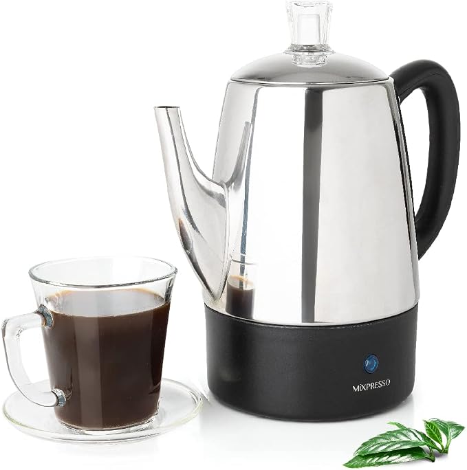 Mixpresso 10 Cup Percolator Coffee Pot Electric, Stainless Steel Coffee by Mixpresso