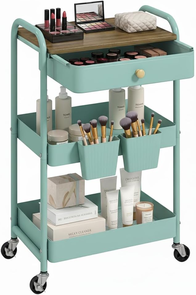 danpinera 3 Tier Rolling Cart, All-in-One Art Cart Organizer on Wheels by danpinera