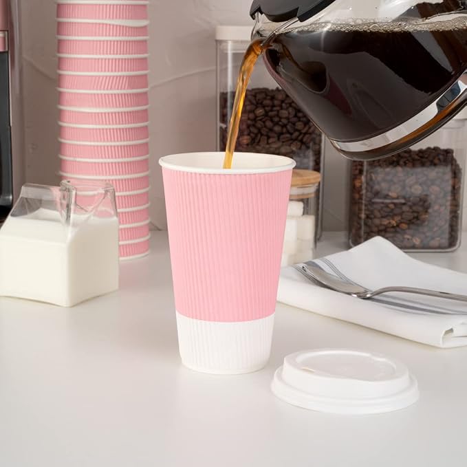 Restaurantware Ripple Wall Coffee Cups 25 Count 16 Ounce Insulated Light Pink - Image 6