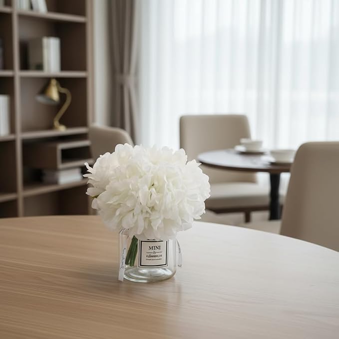 LADADA Artificial White Peony Flowers in Vase, Wedding Bathroom Home Table Decor - Image 4