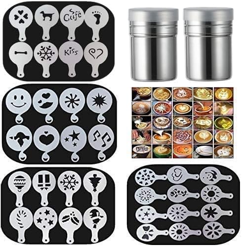 36 Coffee Decorating Stencils + 2 Stainless Steel Mesh Powder Shaker, by Magnoloran
