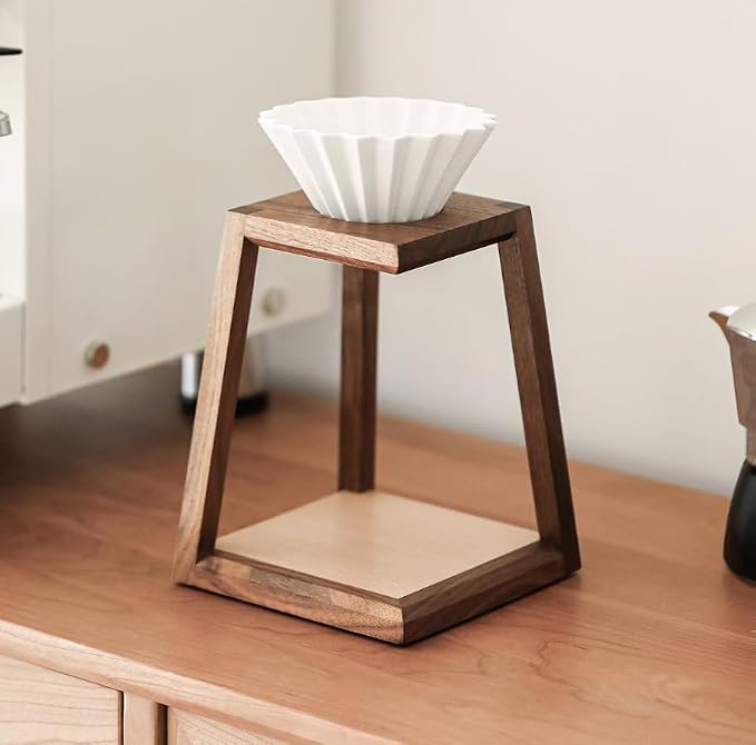 Minimalist Wooden Pour Over Coffee Dripper Stand – Walnut & Beech Wood – by Unknown