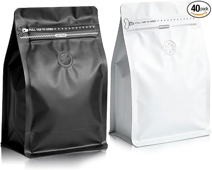 Coffee Bags with Valve 20pcs Black+20pcs White Vented Coffee Beans Packaging by SMORFLW