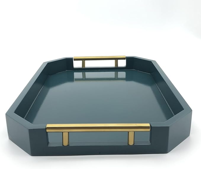 Serving Tray with Polished Metal Handles, Hexagon Coffee Table Tray, Modern - Image 4