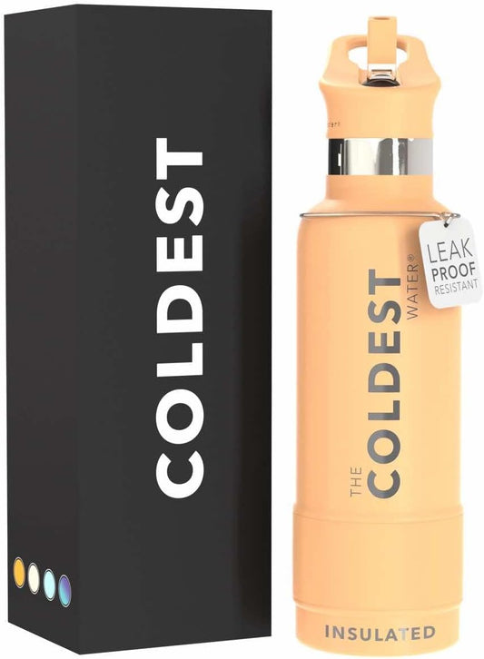 Coldest Insulated Water Bottle with Straw Lid - Stainless Steel Metal Insulated Bottle for Men & Women (Sahara Peach, 21 oz)