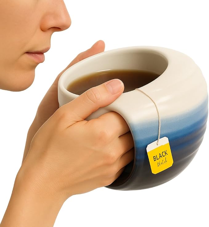 GUTE Handmade Pottery Double Hand Warmer Mug - 14 oz Ceramic Coffee Mug by Gute