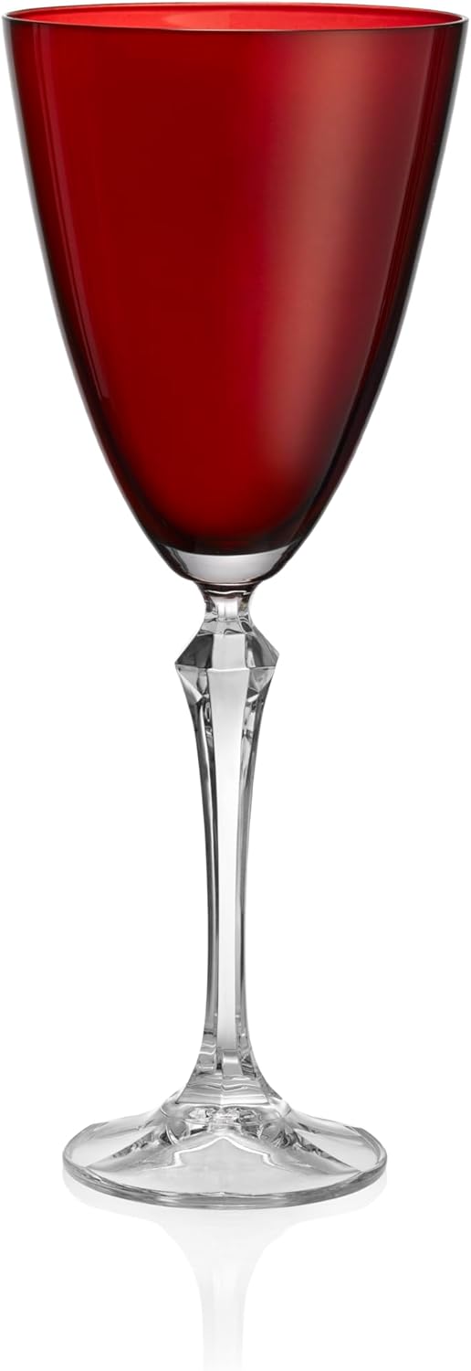 Barski Wine Glass - Set of 4 - Assorted Colored Cup - for Water - White or Red Wine - 9 fl. Oz. - Clear Stem - Glasses - Made in Europe