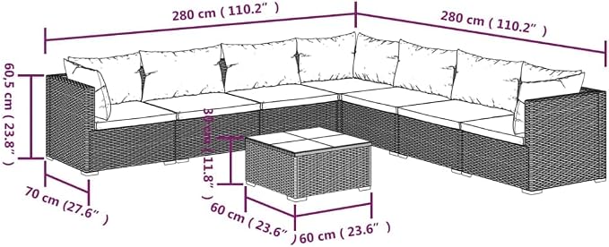 8-Piece Outdoor Garden Lounge Set, Rectangular Modular Couch - Image 6