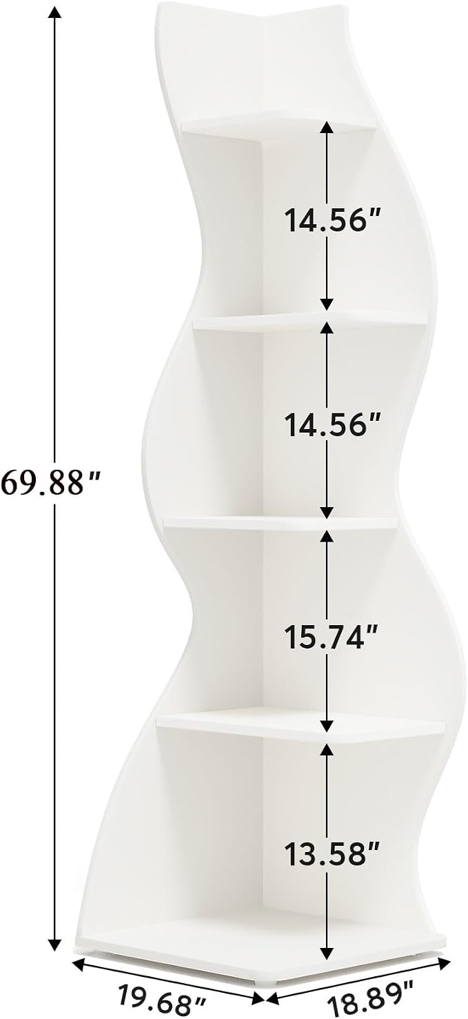Tribesigns Corner Shelf, Modern 5-Tier Wall Corner Bookshelf, Stylish Corner - Image 3