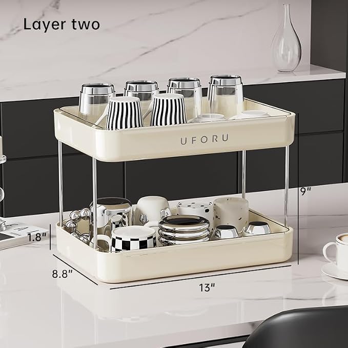 UFORU Countertop Coffee Station Organizer, 2 Tier Wine Glass Holder, Mug Shelf - Image 9