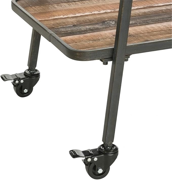 Pemberly Row Modern Contemporary 2 Tier Wooden Bar Cart, Smooth Rolling Wheels - Image 4