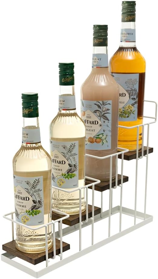 J JACKCUBE DESIGN Syrup Bottle Holder Rack, Rustic Wood and White Metal Wire 4 by JACKCUBEDESIGN