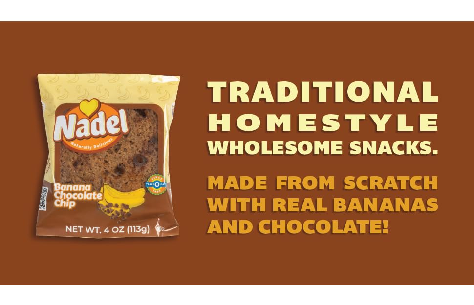Nadel - NATURALLY DELICIOUS BANANA CHOCOLATE CHIP CAKE SLICES (12 Pack) Sweet Breads & Cakes, Back to School lunch snack, breakfast bar