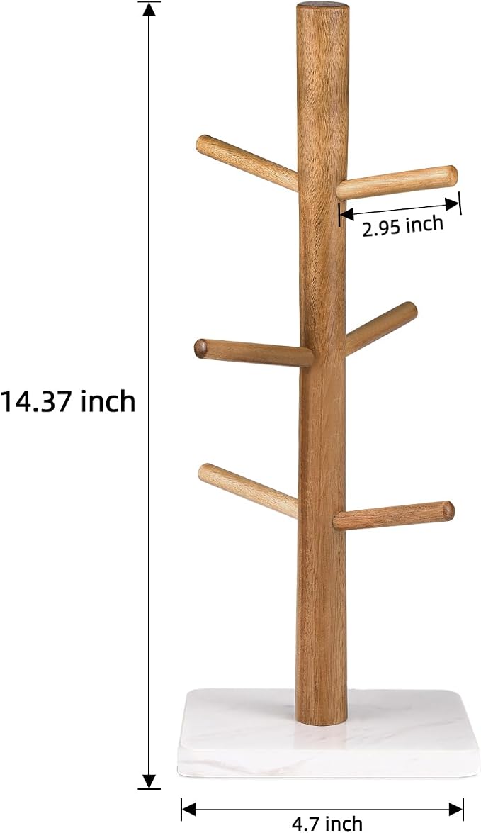 Buruis Wood Mug Holder, Marble Base Cup Rack Tree, Cup Stand Hanger, Kitchen - Image 7