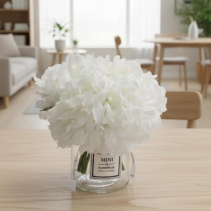 LADADA Artificial White Peony Flowers in Vase, Wedding Bathroom Home Table Decor by LADADAArtificialFlowers