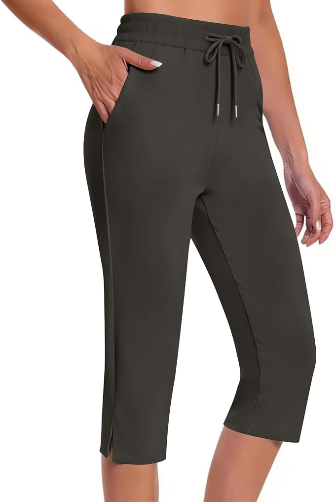 Capri Yoga Pants for Women Drawstring Elastic Waisted Trousers Summer Jogger - Image 2