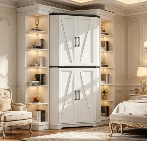 Dripex 71" White Corner Pantry Cabinet, Farmhouse Tall Storage Cabinet - Image 3
