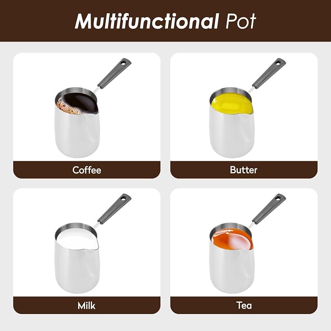 Classics Turkish Coffee Pot, 21oz/600ml Stainless Steel Milk Frothing Jug Long - Image 5