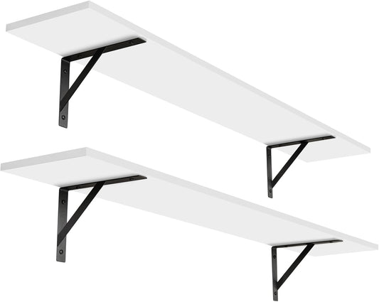 DINZI LVJ Long Wall Shelves, 47.3Inch Wall Mounted Shelves Set of 2, Extra Large Floating Storage Ledges with Sturdy Metal Brackets for Living Room, Bathroom, Bedroom, Kitchen, White