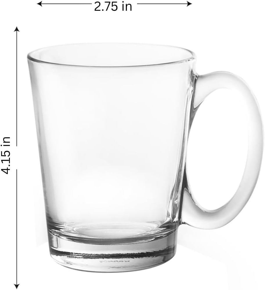 LEMONSODA Clear Large Glass Coffee Mug with Handles for Hot Beverages, Clear Mugs for Espresso, Tea, Cappucino, Latte, Juice (8.75 oz, 10.5 oz, 12 oz) (10.5 oz, Set of 6)