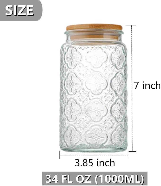 ANSQU Vintage Glass Storage Jar, 34 FL OZ Glass Food Storage Containers - Image 2