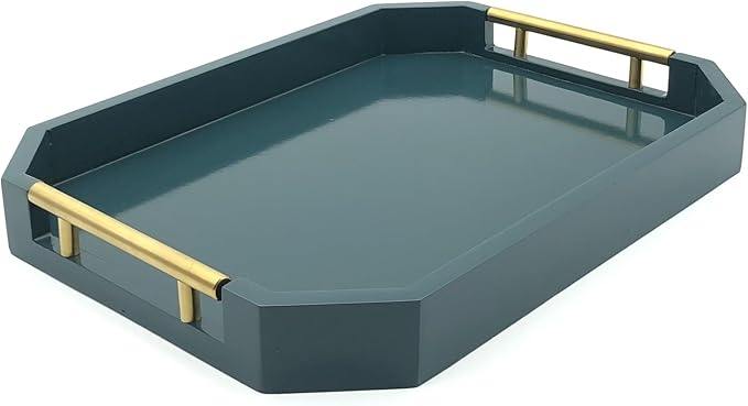 Serving Tray with Polished Metal Handles, Hexagon Coffee Table Tray, Modern - Image 3