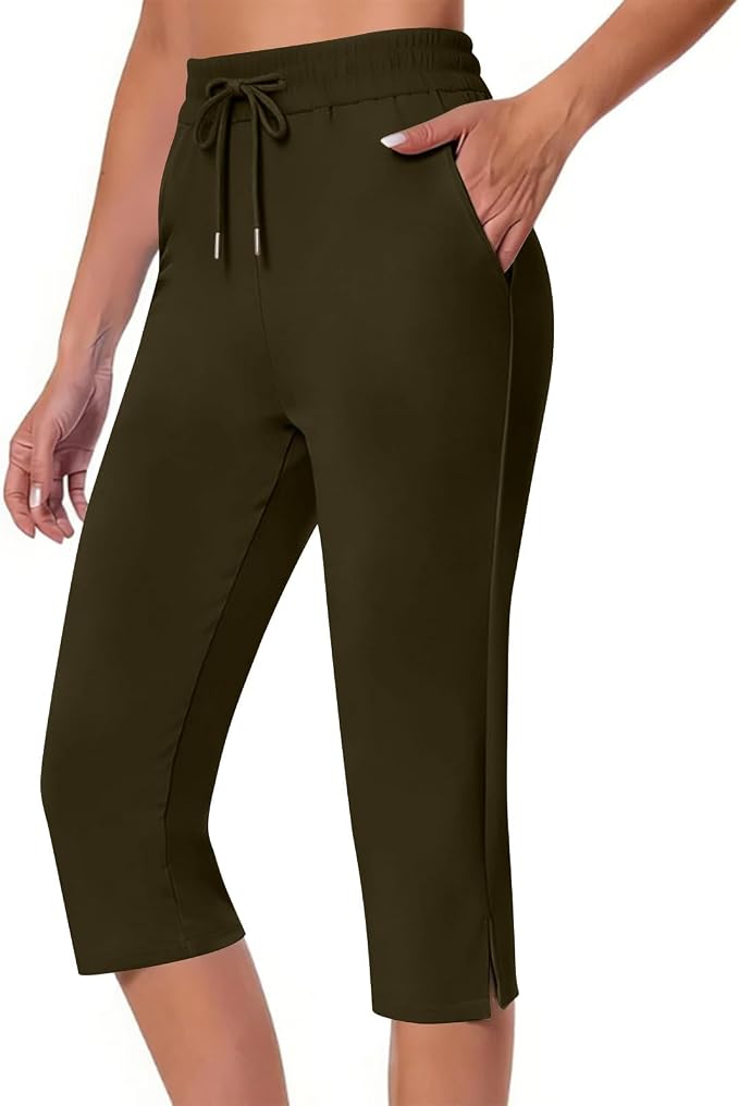 Capri Yoga Pants for Women Drawstring Elastic Waisted Trousers Summer Jogger by Unknown