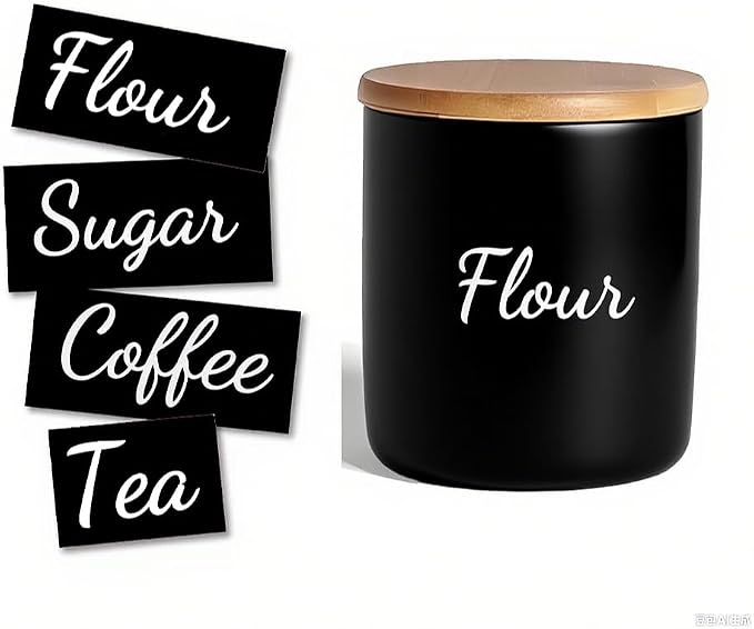 Flour Sugar Coffee Tea Labels for Jars – 4PCS Kitchen Pantry Vinyl Stickers for by XTRAYXRAY