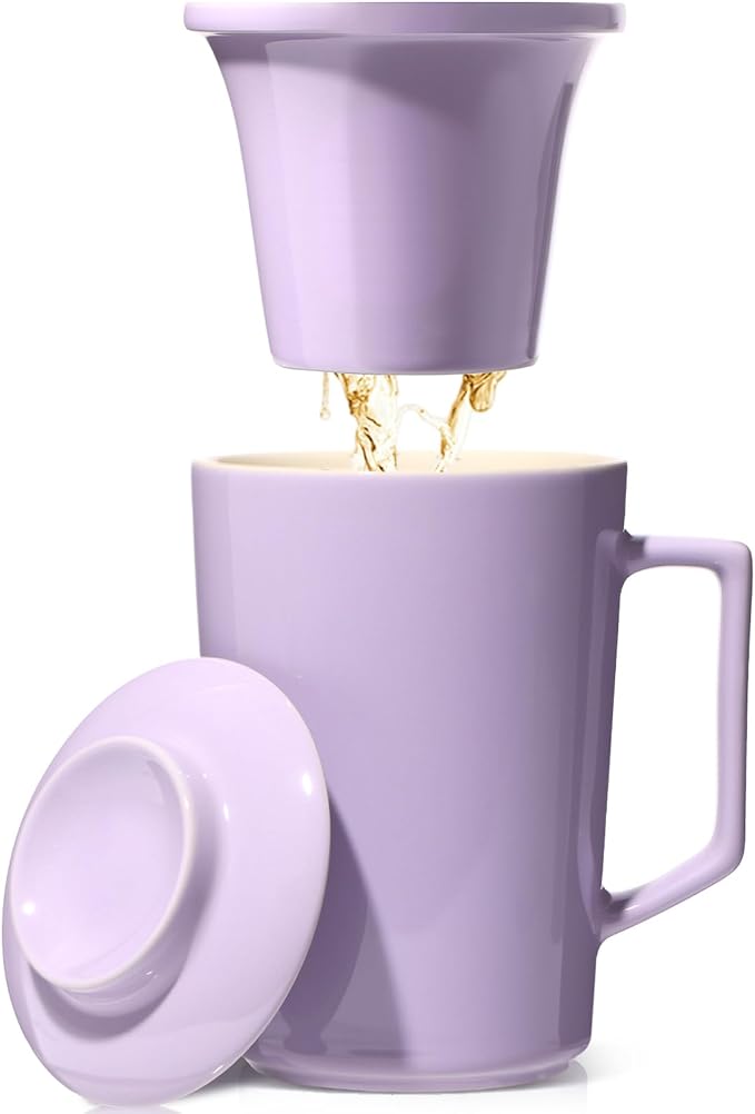 15 OZ Ceramic Tea Cup with Infuser and Lid, Tea Mug with All-Porcelain Strainer by foinly