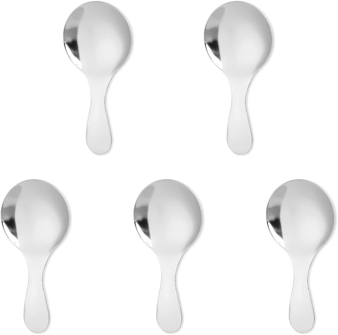 5 PCS Short Handle Spoons Silver Mini Scoops Stainless Spoons by Hariendny