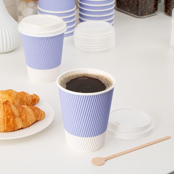 Restaurantware Ripple Wall Coffee Cups 25 Count 12 Ounce Insulated Light Purple - Image 8
