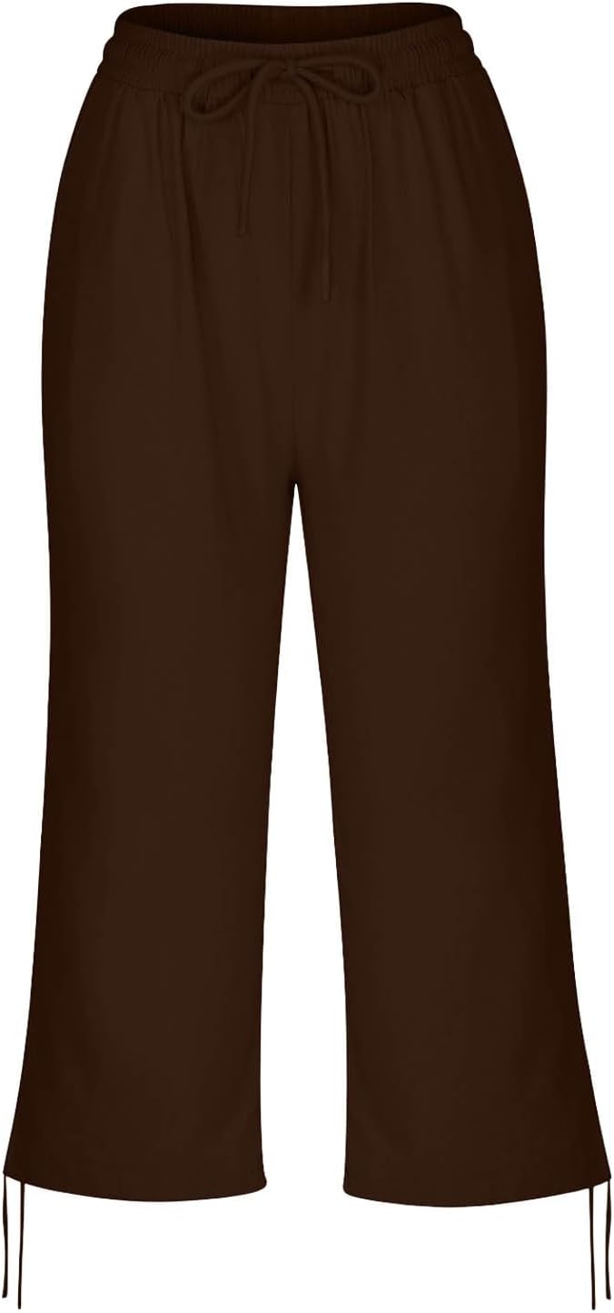 Linen Capri Pants for Women Drawstring Elastic Wide Leg Trouser 2026 Summer - Image 6