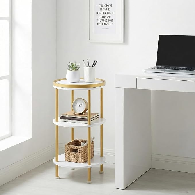 Small Round Side Table, 3-Tier Modern Nightstand - Image 4