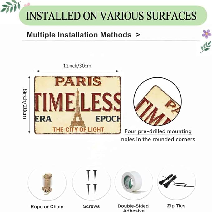 Paris Timeless Vintage Aluminum Metal Sign, 8 x 12 Inch, The City of Light - Image 3