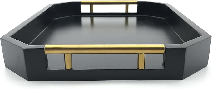 Serving Tray with Polished Metal Handles, Hexagon Coffee Table Tray, Modern - Image 4
