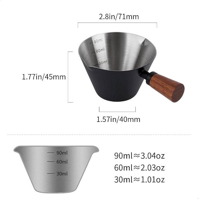 watchget Stainless Steel Espresso Cups, Double Spout & Dual Scale Measuring Cup - Image 2