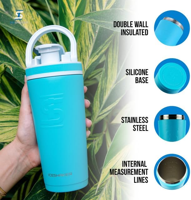 Ice Shaker Insulated Stainless Steel Shaker Bottle | 26oz, Caribbean | Cold - Image 2