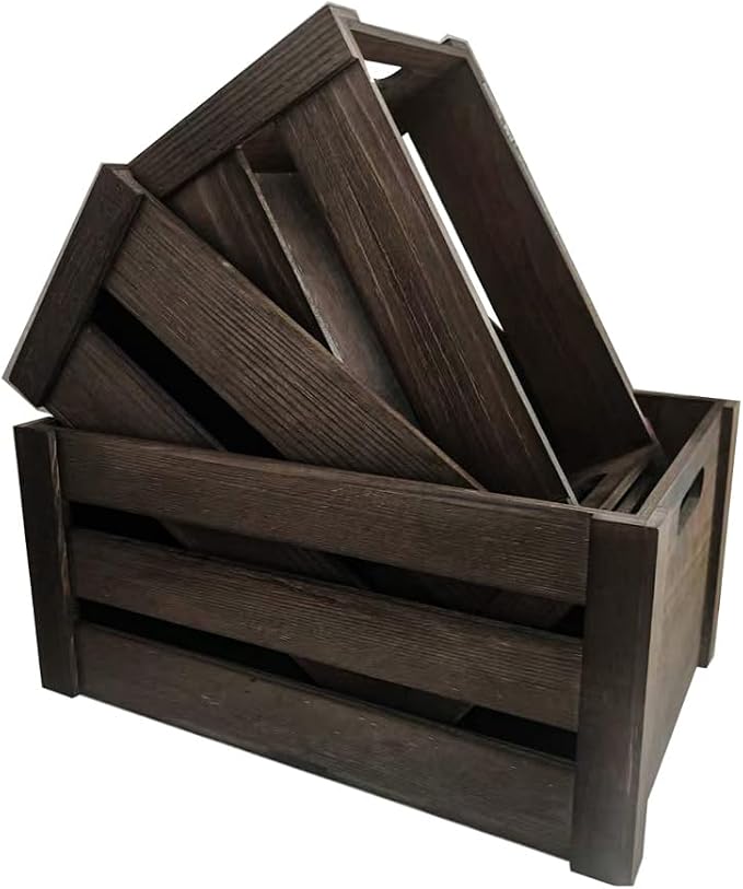 Rustic Wooden Crates Set of 3 by Unknown